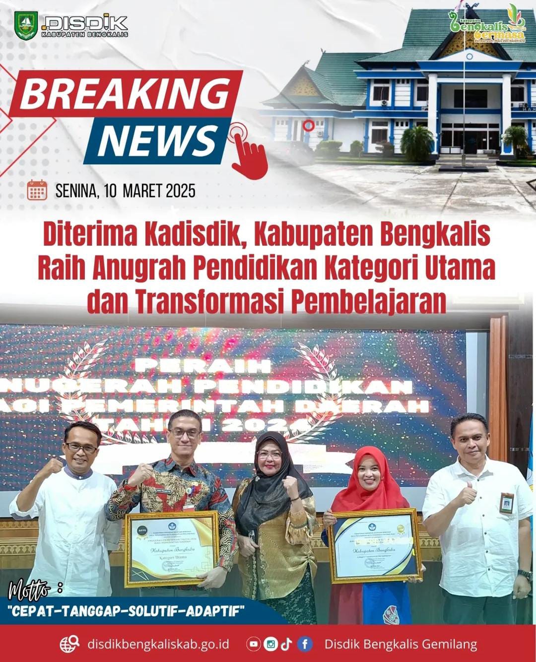 Kadisdik Bengkalis Terima Anugerah Pendidikan Kategori Utama dan Transformasi Pembelajaran