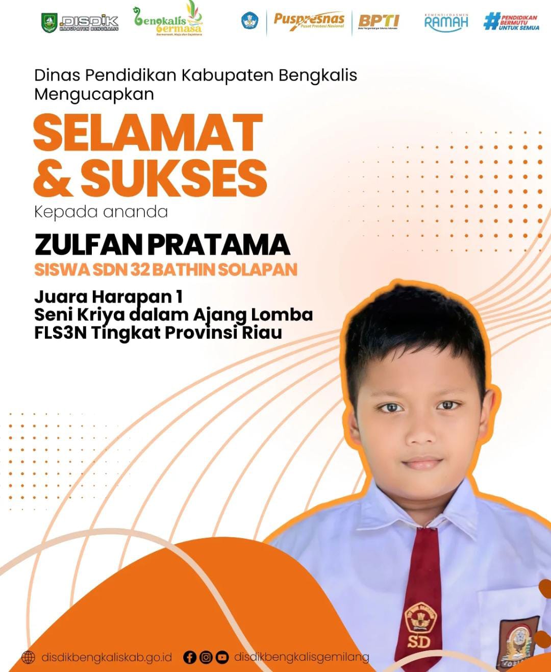 Selamat Kepada Siswa SDN 32 Bathin Solapan, Harapan I Ajang Seni Karya FLS3N Tingkat Provinsi Riau