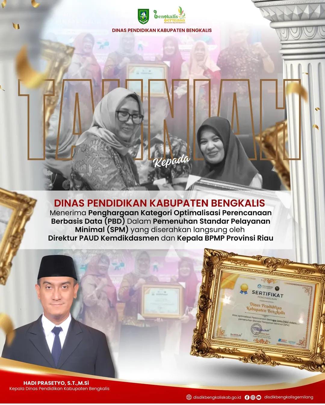 Disdik Bengkalis Terima Penghargaan Optimalisasi PBD SPM