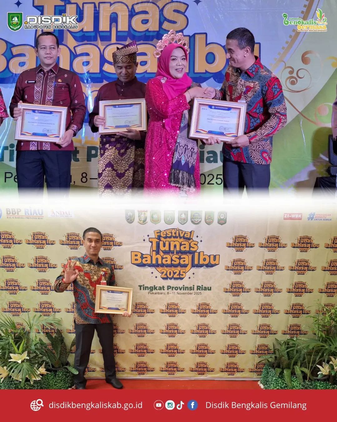 Kadisdik Terima Penghargaan Keikut Sertaan Bengkalis pada Festival TBI Provinsi Riau