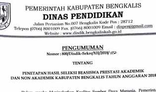 Pengumuman Penerima Beasiswa Prestasi, Anak Tempatan dan Suku Adat Terpencil