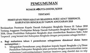 Pengumuman Persyaratan Beasiswa Suku Adat Terpencil Kabupaten Bengkalis 2018