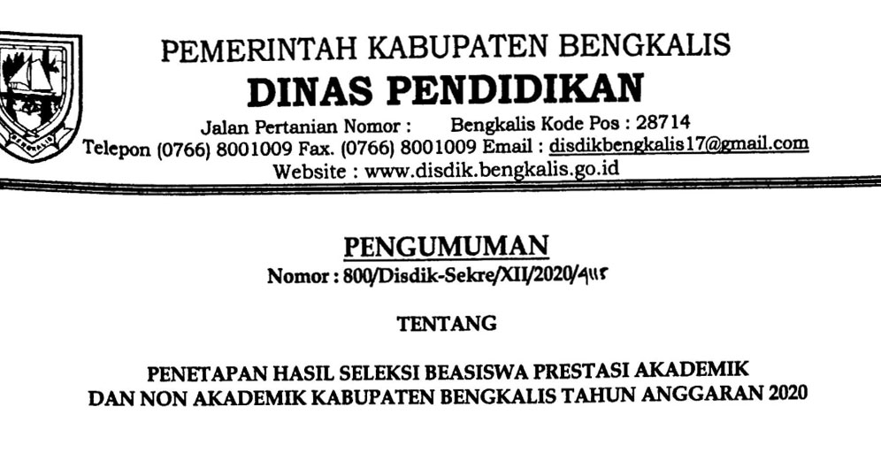 Pengumuman Penerima Beasiswa Berprestasi, Anak Tempatan dan Suku Adat Terpencil Disdik Bengkalis, Berikut Daftarnya