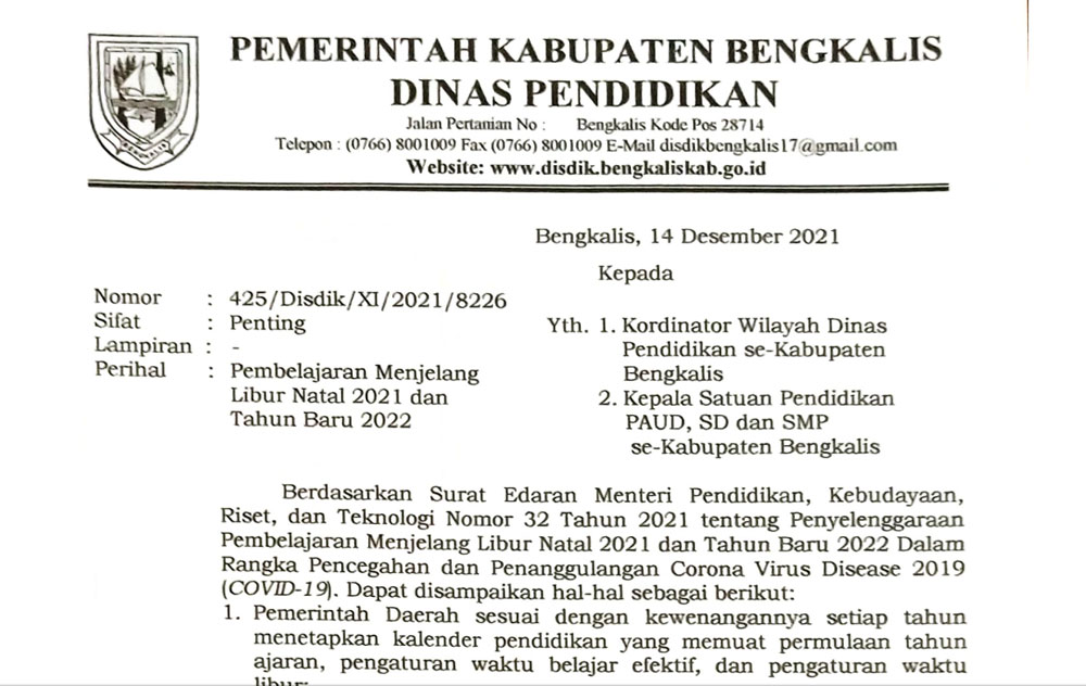 Disdik Bengkalis Umumkan Libur Sekolah Terbaru, Aturan dari Kemendikbudristek