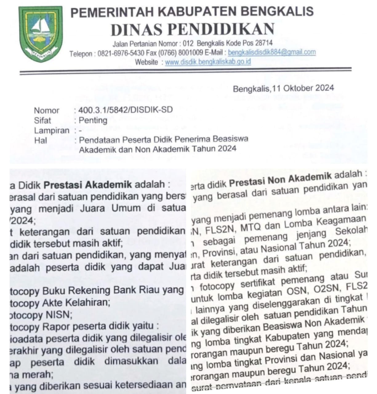 Ini Syaratnya, Disdik Bengkalis Buka Penerimaan Beasiswa Prestasi Akademik dan Non Akademik Jenjang SD