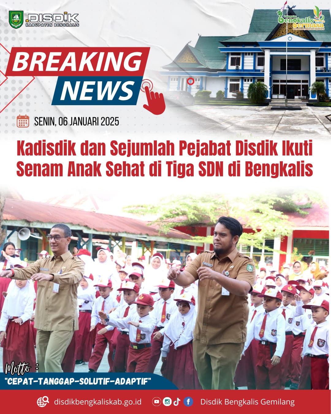 Kadisdik dan Sejumlah Pejabat Disdik Ikuti Senam Anak Sehat di Tiga SDN di Bengkalis